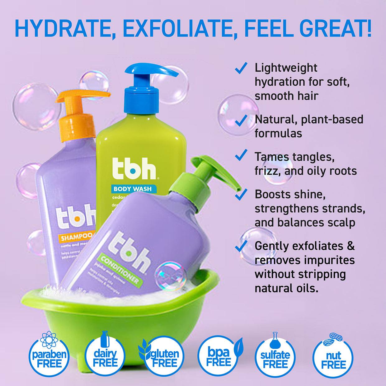 tbh® kids shampoo, conditioner & body wash kit - 3 in 1
